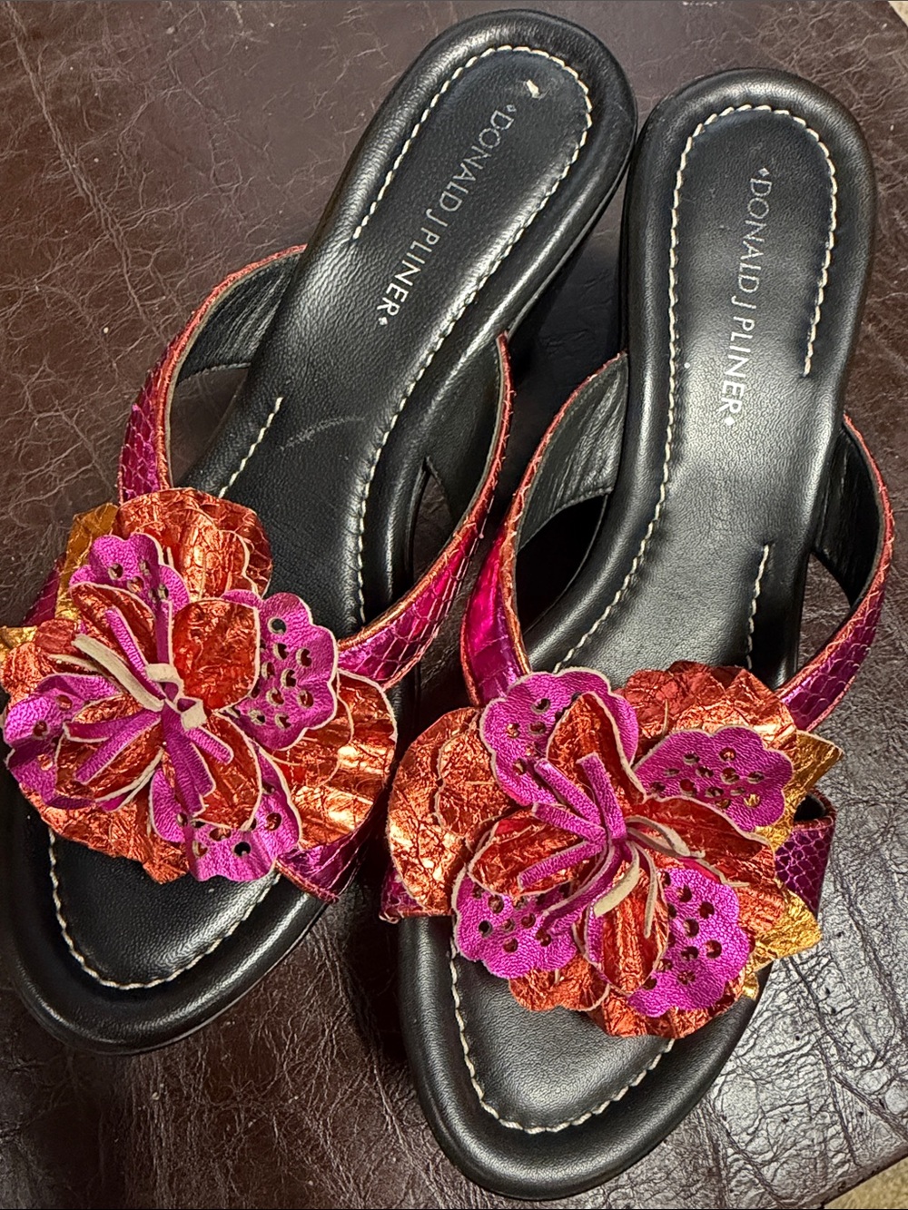 Donald J. Pliner Pink & Copper Floral Shann wedge sandal platform